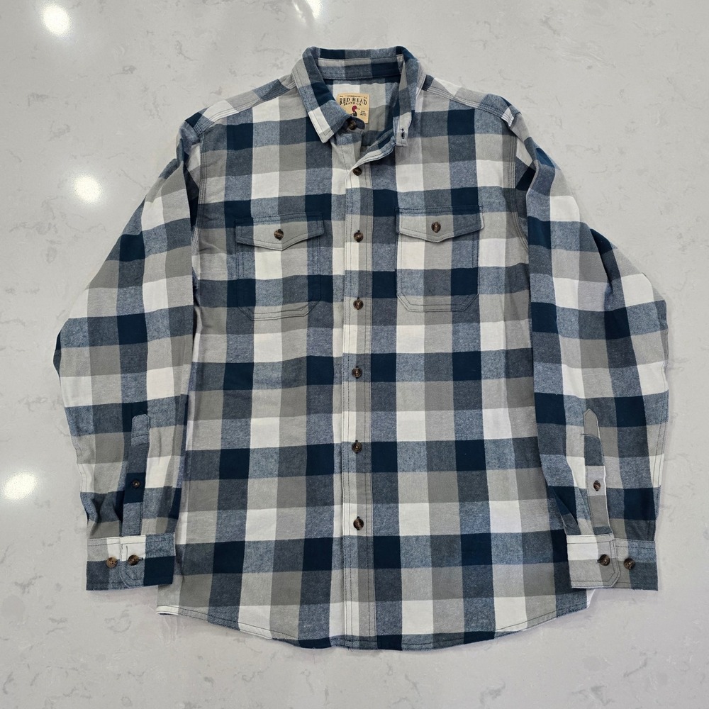 Red Head Brand Co Mens Navy White Buffalo Check Flannel Shirt Large NWT